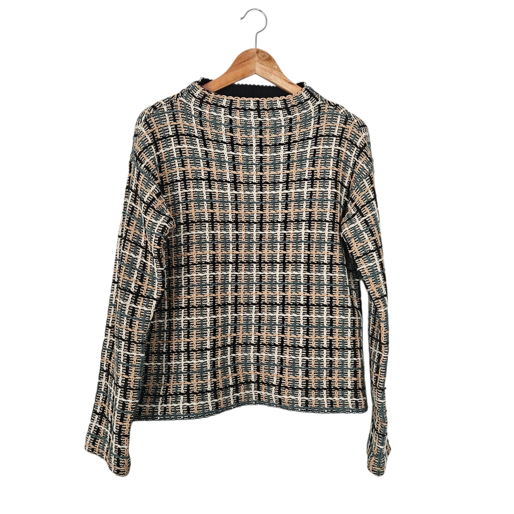 Ann Taylor Black and Cream Textured Crewneck Pullover Sweater Size S